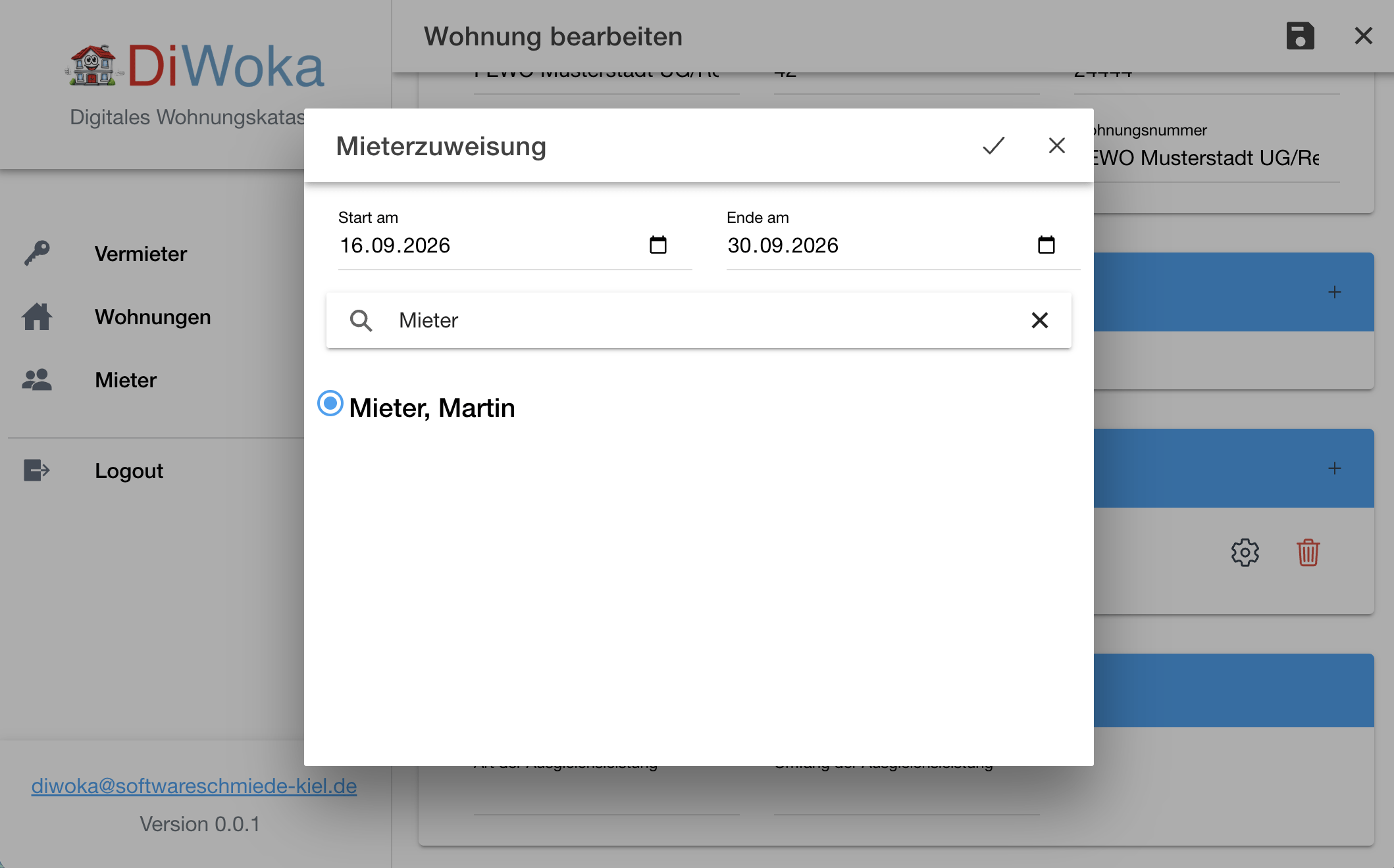 Wohnung Details Zuordnung Mieter