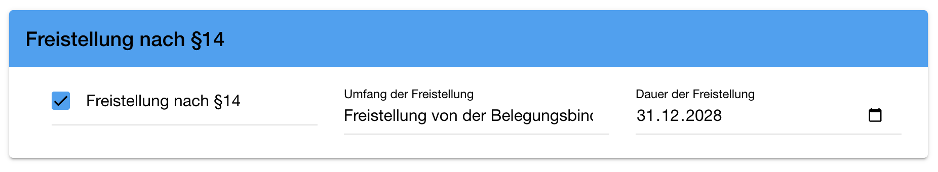 Wohnung Details Freistellung nach §14