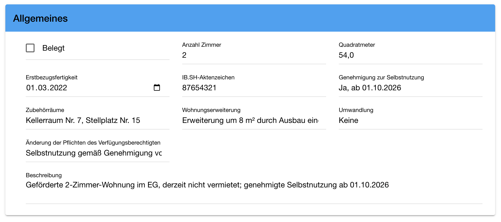Wohnung Details Allgemein