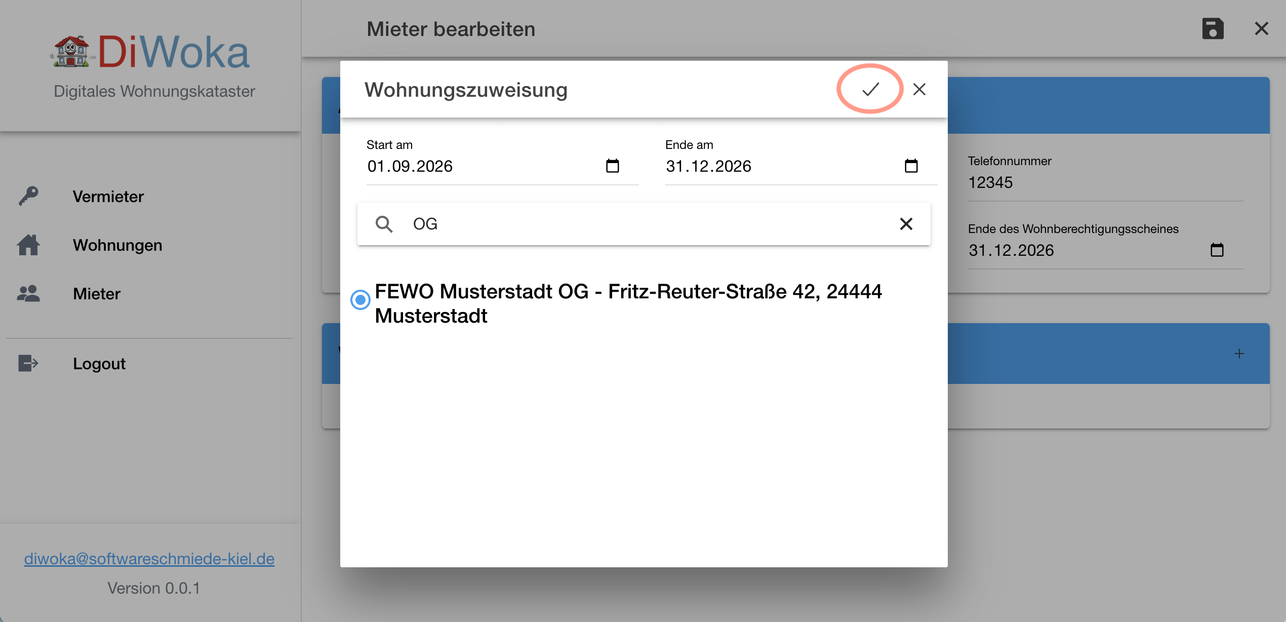 Mieter Details Zuordnung Wohnung